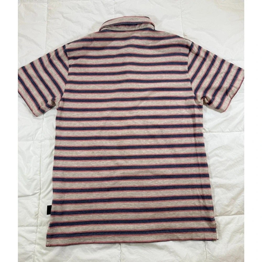 Patagonia Polo Shirt S Grey‎ Blue Pink Striped Organic Cotton Short Sleeve 52185